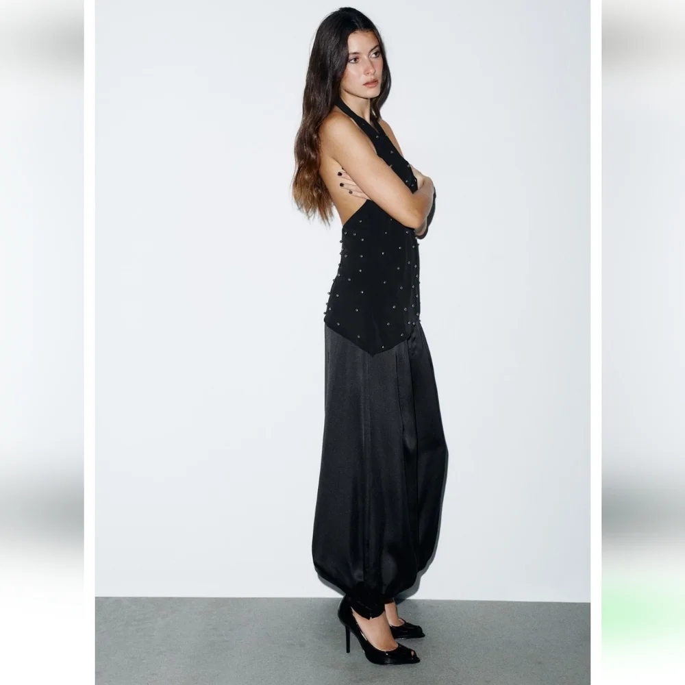 Zara BALLOON SATIN PANTS BLACK